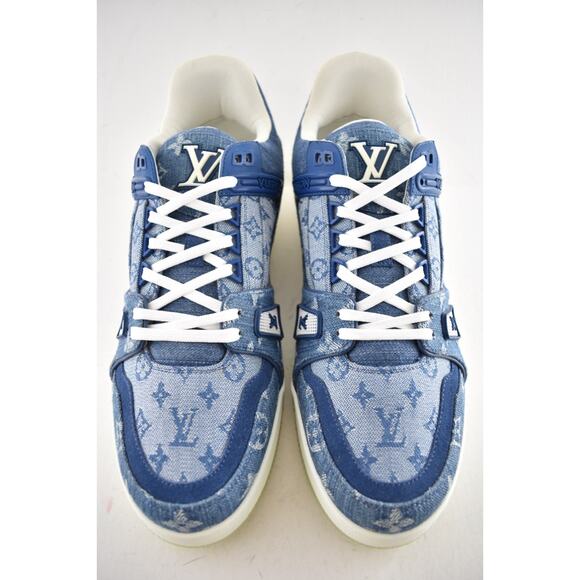 Louis Vuitton Blue Denim Monogram LV Logo Low Top Trainer Sneaker UK 9 US 10 11 - Picture 7 of 13